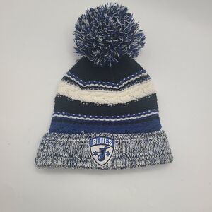 St. Louis BLUES Sport Tek Beanie Hat Black White Blue PomPom One-Size